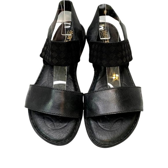 Born Shoes - Born Sandals Size 7 M Black Leather Slingback Double Strap Low Heel Wedge Womens